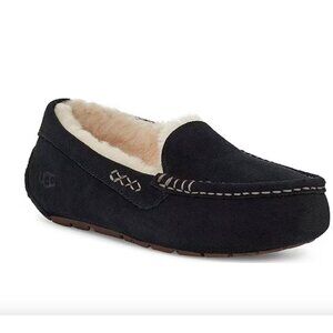 UGG Ansley Water-Resistant Suede Wool Lined Moccasin Slippers Size 8 Black